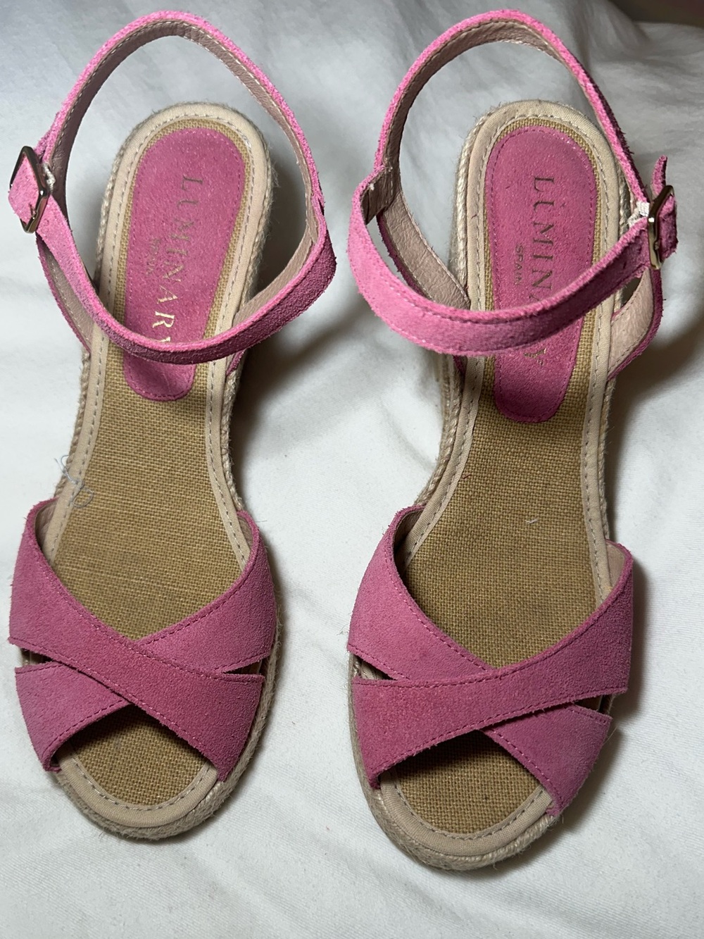 Luminary Pink Suede Wedge Crisscross Ankle-Strap Sandals